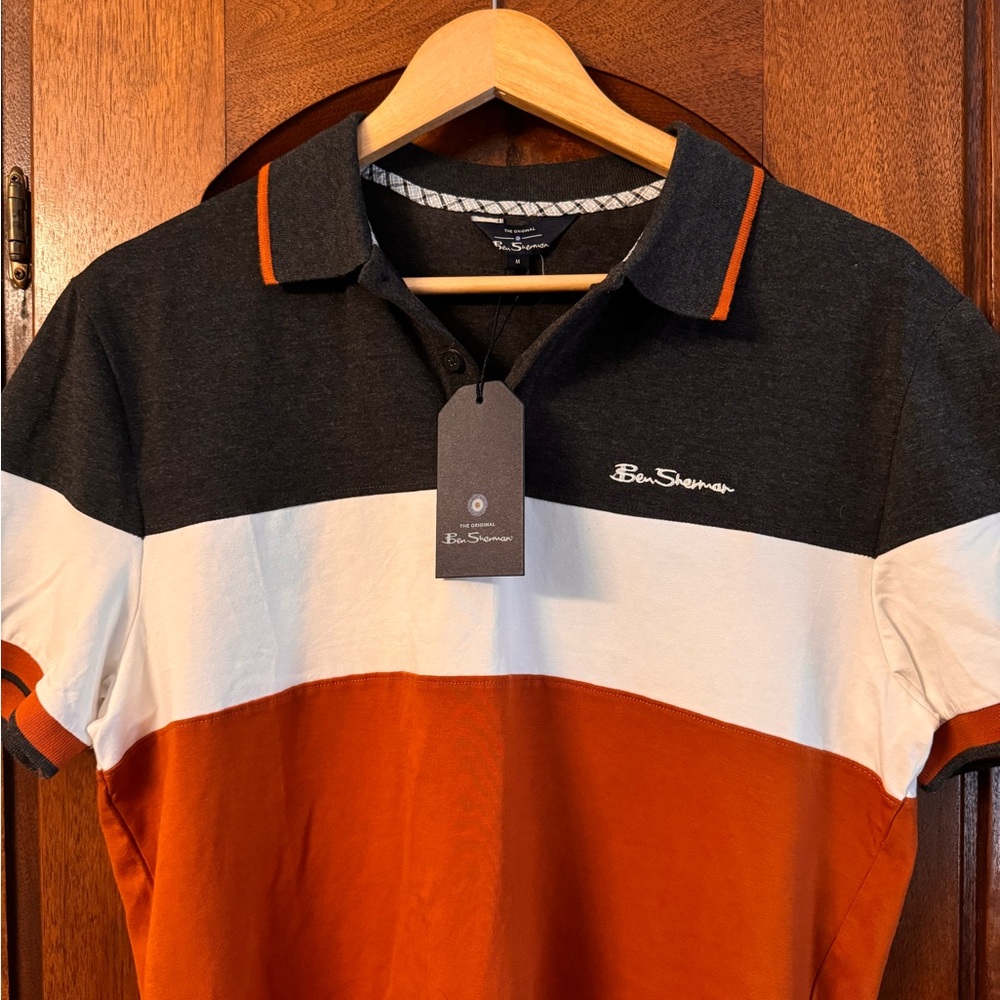 Ben Sherman Colorblock Polo Shirt - Black, White, Orange